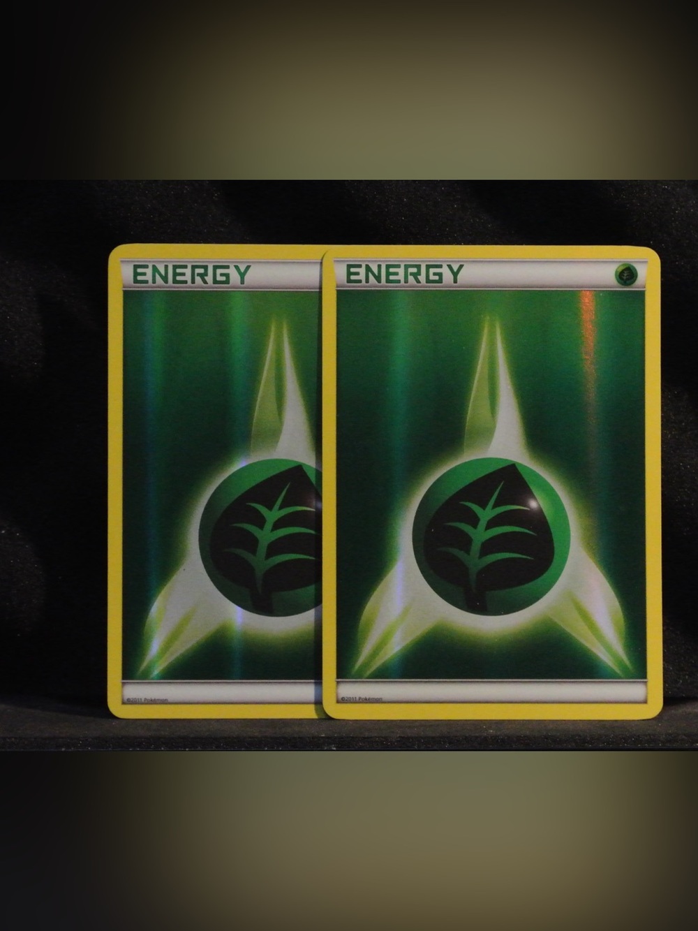 Pokemon Green Energy Card Pair - Bright Green with Yellow Border